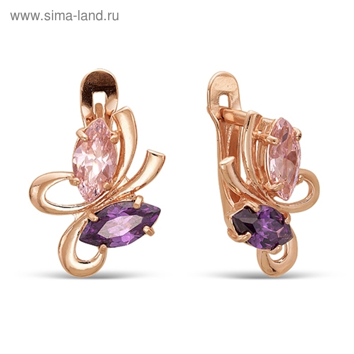 Серьги «Оливия», позолота, цвет розово-фиолетовый Серьги «Оливия», позолота, цвет розово-фиолетовый