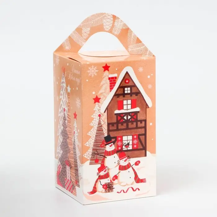 Подарочная коробка Новогодняя Четырехгранка большая «Елочки» 10×10×18 см Подарочная коробка Новогодняя Четырехгранка большая «Елочки» 10×10×18 см