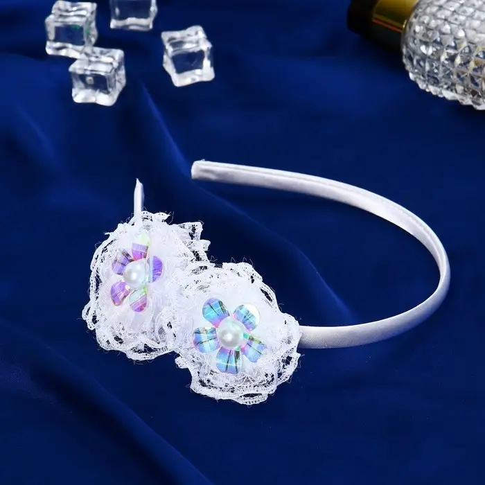 Ободок для волос «Николь», кружева ромашки, 1 см, белый Ободок для волос «Николь», кружева ромашки, 1 см, белый