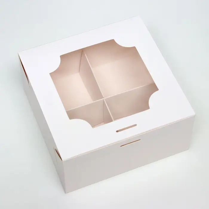Коробка для 4 пирожных, белая, 16×16×8 см Коробка для 4 пирожных, белая, 16×16×8 см