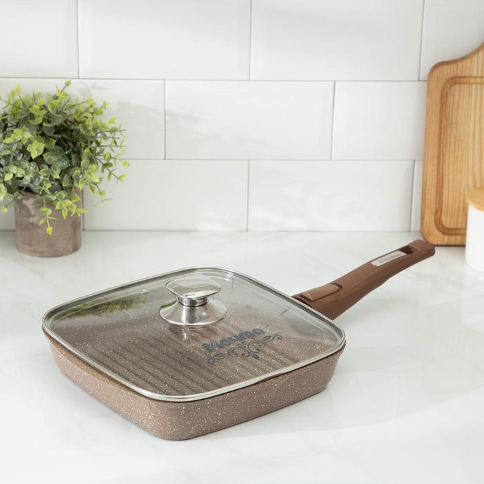 Сковорода-гриль «Гранит», 24×24 см, съёмная ручка, стеклянная крышка, антипригарное покрытие, цвет коричневый Сковорода-гриль «Гранит», 24×24 см, съёмная ручка, стеклянная крышка, антипригарное покрытие, цвет коричневый