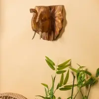 Панно «Голова слона», 32×15×22 см, дерево Суар, бежевое Панно «Голова слона», 32×15×22 см, дерево Суар, бежевое