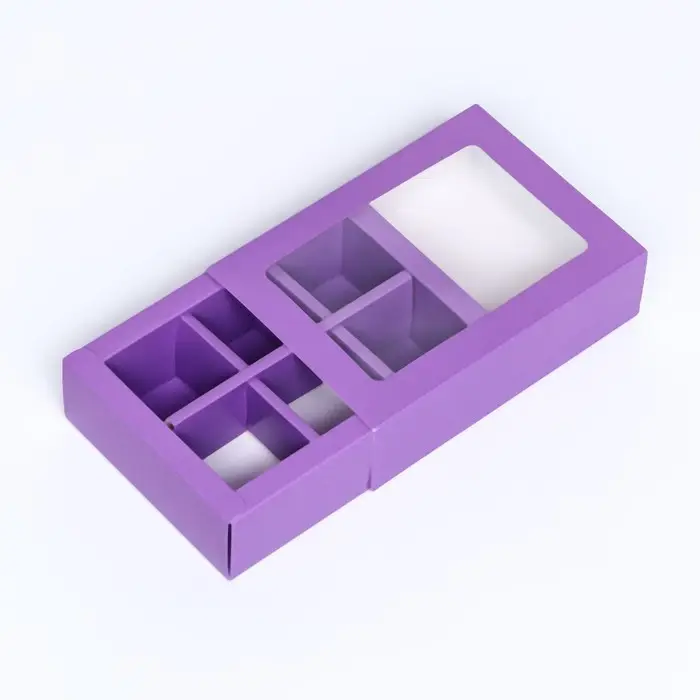 Коробка для 6 конфет, сиреневый, 13.7×9.85×3.86 см Коробка для 6 конфет, сиреневый, 13.7×9.85×3.86 см
