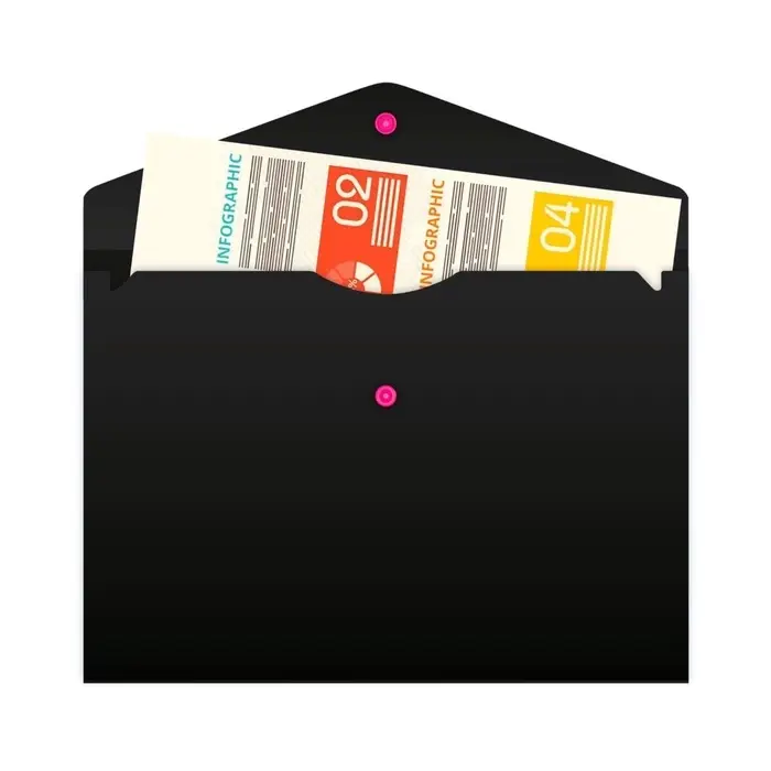 Папка-конверт на кнопке А4, 180 мкм, Calligrata No Secret, непрозрачная, черная, микс цветные кнопки