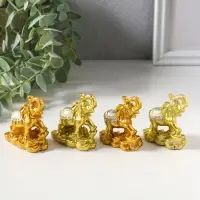 Сувенир полистоун "Слон на монетах и слитках" набор 4 шт золото 2,5х5х5 см