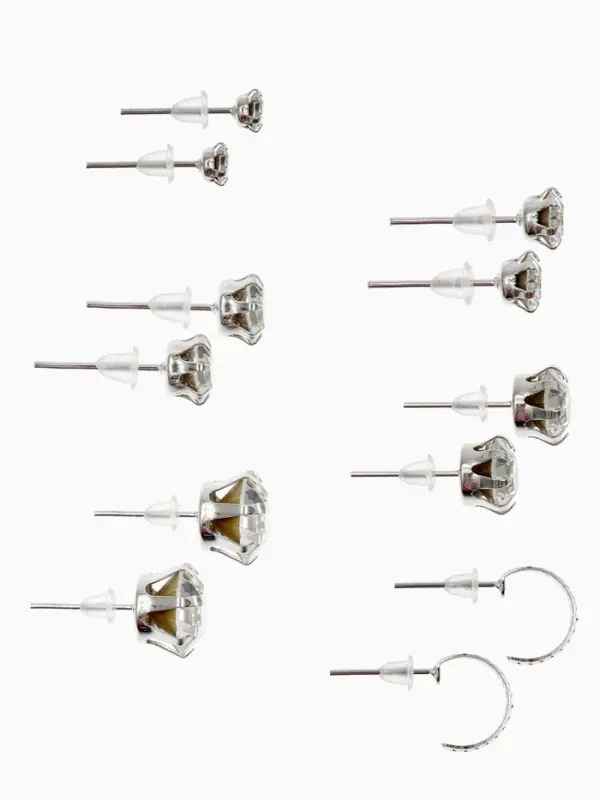 Серьги пусеты 6 пар &laquo;Романтика&raquo; круги, белые в серебре