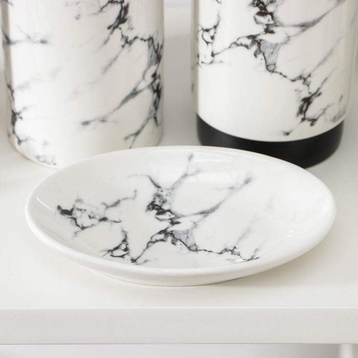 Набор аксессуаров для ванной комнаты «Мраморный металл», 4 предмета (мыльница, дозатор 400 мл, два стакана), цвет белый Набор аксессуаров для ванной комнаты «Мраморный металл», 4 предмета (мыльница, дозатор 400 мл, два стакана), цвет белый