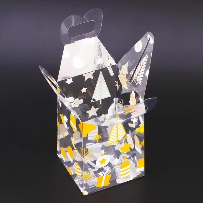 Коробка подарочная новогодняя складная ПВХ «Ёлочки» 9×9×13 см Коробка подарочная новогодняя складная ПВХ «Ёлочки» 9×9×13 см