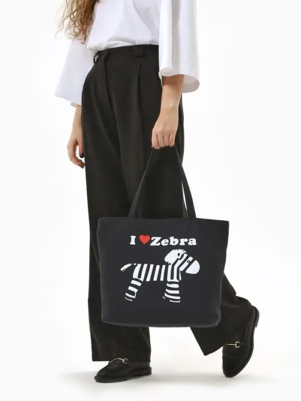 Сумка - шоппер &laquo;Зебра&raquo;, на молнии, с принтом, 42&times;9&times;32 см, чёрная