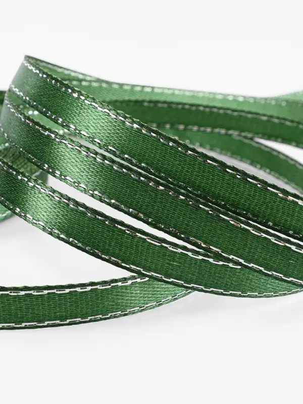 Лента атласная, с серебряным люрексом, 6 мм, 23&plusmn;1 м, зелёная №049