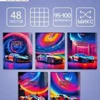 Тетрадь 48 листов, в клетку, Neon Drive, мелованный картон, МИКС