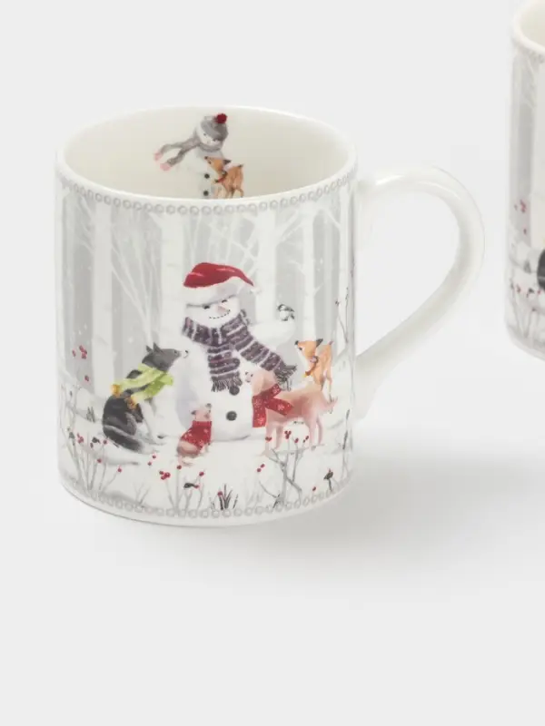 Набор кружек новогодних «Снежные забавы», 2 шт., 220 мл, керамика, подарочная упаковка, белый