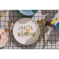 Тарелки SL Home &laquo;Уроки испанского: &iexcl;Hasta ma&ntilde;ana - Buenos dias&raquo;, d=22 см, набор 2 шт., фарфор, белые, фиолетовые