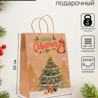 Пакет бумажный подарочный новогодний крафт &laquo;Ёлка&raquo;, 33&times;26&times;12 см