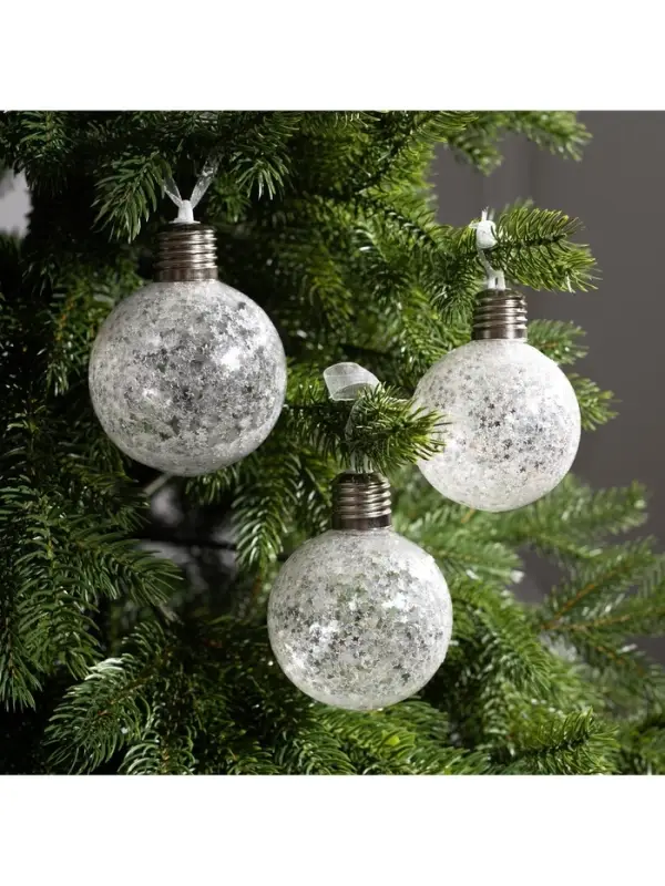 Набор ёлочных шаров &laquo;Звёздочки серебристые&raquo;, 3 шт., d=8 см, от батареек, свечение белое