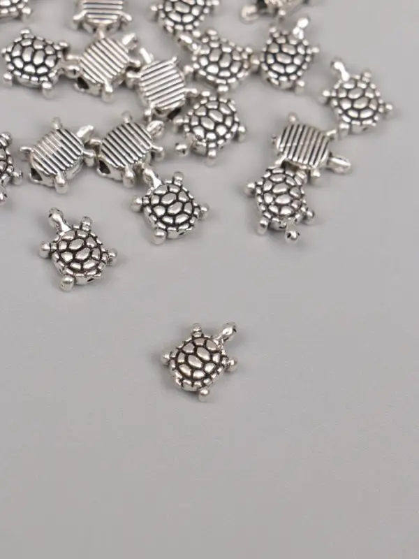 Бусины металл для творчества "Маленькая черепашка" серебро набор 15 шт