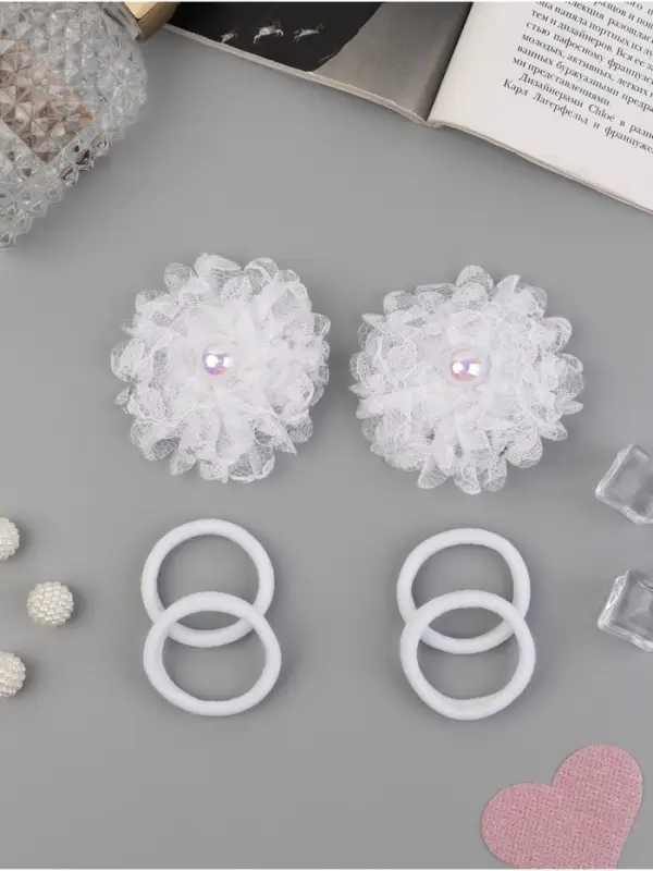 Набор для волос &laquo;Милашка&raquo;, 2 зажима, 4 резинки, кружева, белый
