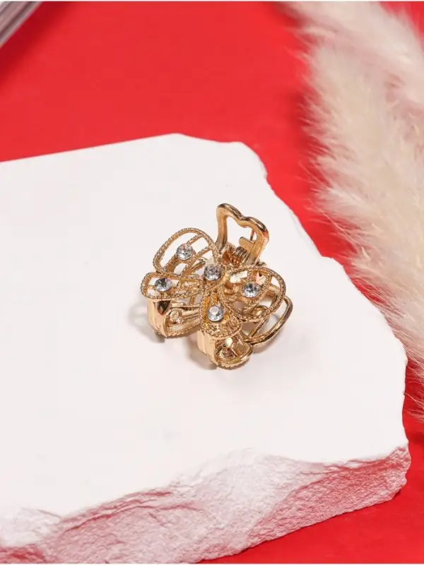 Крабик для волос «Бантик», стразы, 2.5 см, золото