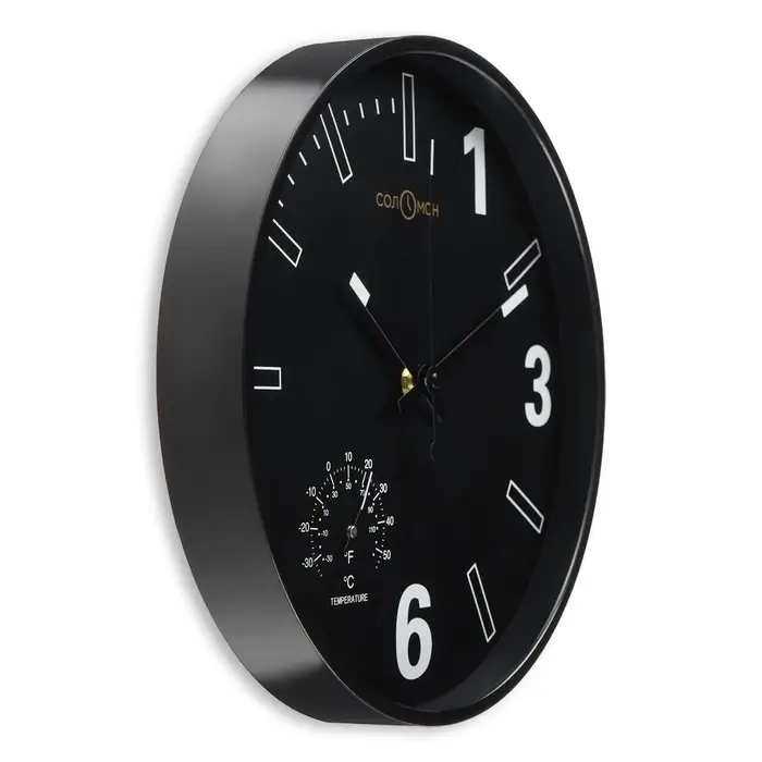 Часы настенные, интерьерные &laquo;Гриик&raquo;, d=30 см, с термометром, черные