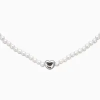 Чокер &laquo;Стразик&raquo;, сердце и жемчужные бусины, белый в серебре, 36 см + 5 см доп, цепочка