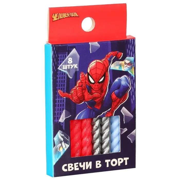 Свечи для торта витые «С Днем Рождения», 8 штук, Человек-паук Свечи для торта витые «С Днем Рождения», 8 штук, Человек-паук