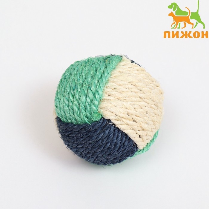 Шарик переплетеный из сизали, 6 см, белый/синий/зелёный Шарик переплетеный из сизали, 6 см, белый/синий/зелёный