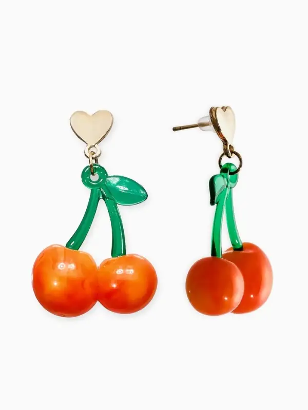 Серьги &laquo;Вишня и сердечки&raquo;, красно-жёлтые в золоте