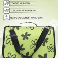 Сумка - переноска &laquo;Цветы&raquo;, размер S, 37.5&times;17&times;22 см, каркасная, зелёная