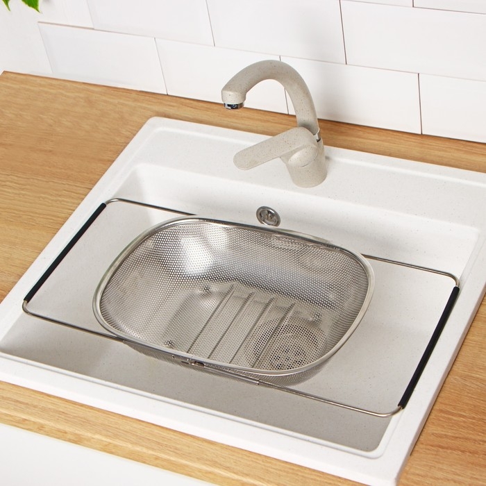 Дуршлаг - сито на раковину раздвижное, 34,5×24×7,5 см, раздвижное, нержавеющая сталь Дуршлаг - сито на раковину раздвижное, 34,5×24×7,5 см, раздвижное, нержавеющая сталь