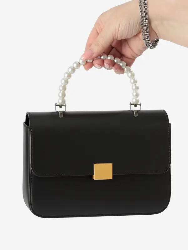 Ручка для сумки, металлическая, жемчужные бусы, на прокол, 12.5&times;9&times;1.2 см, цвет белый, серебряный