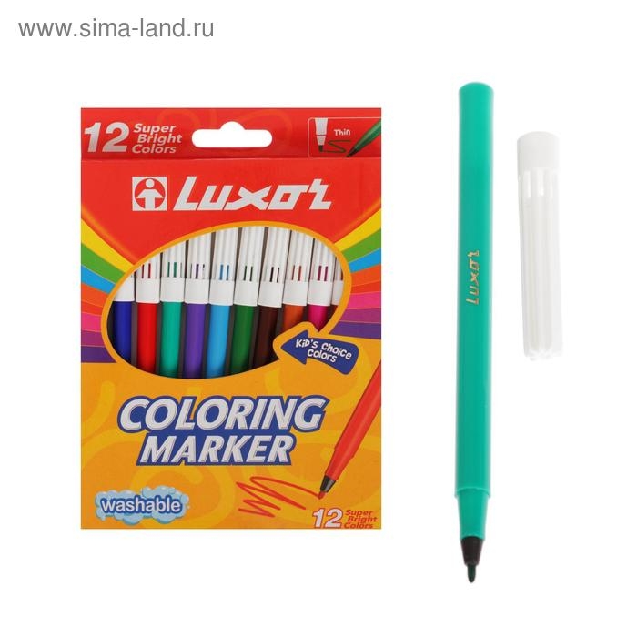 Фломастеры 12 цветов Luxor Coloring, смываемые, картон, европодвес Фломастеры 12 цветов Luxor Coloring, смываемые, картон, европодвес