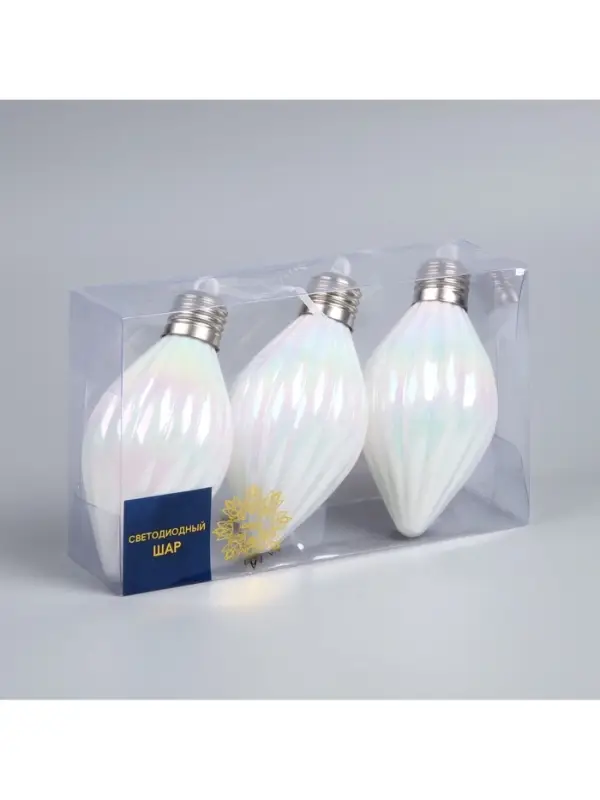 Набор ёлочных шаров &laquo;Снежное сияние&raquo;, 3 шт., d=8 см, 3 LED, от батареек AG13&times;9, свечение тёплое белое