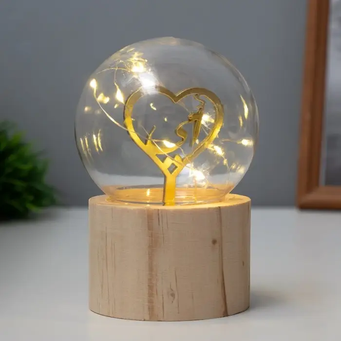 Фигурка светящаяся RISALUX &laquo;Сердце&raquo;, LED-ночник, 3&times;AG10, шар-8 см, 6.5&times;6.5&times;11.5 см
