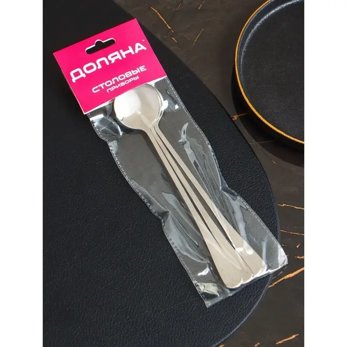 Набор ложек для ice tea из нержавеющей стали Доляна, длина 18,5 см, толщина 2,2 мм, 410 сталь, 3 шт Набор ложек для ice tea из нержавеющей стали Доляна, длина 18,5 см, толщина 2,2 мм, 410 сталь, 3 шт