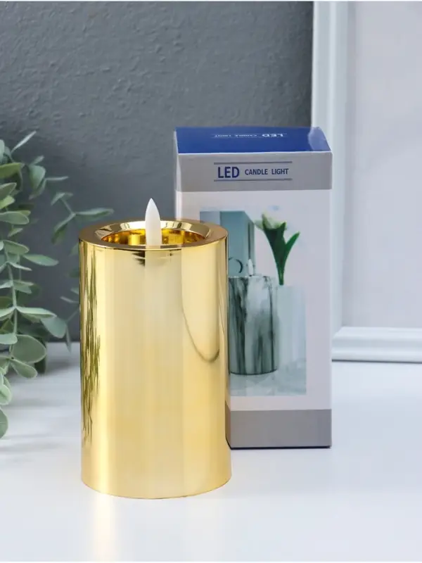 Светодиодная свеча LED - ночник RISALUX &laquo;Столбик. Глянец&raquo;, от батареек 3&times;АА, золото, мерцающая, 7.5&times;7.5&times;12 см