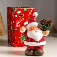 Сувенир керамика свет "Дед Мороз в красной шубке с еловой веточкой" 10х7,5х14,5 см Сувенир керамика свет "Дед Мороз в красной шубке с еловой веточкой" 10х7,5х14,5 см