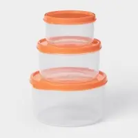 Набор контейнеров пищевых круглых Доляна, 3 шт: 150 мл, 300 мл, 500 мл, прозрачные, крышка оранжевая Набор контейнеров пищевых круглых Доляна, 3 шт: 150 мл, 300 мл, 500 мл, прозрачные, крышка оранжевая