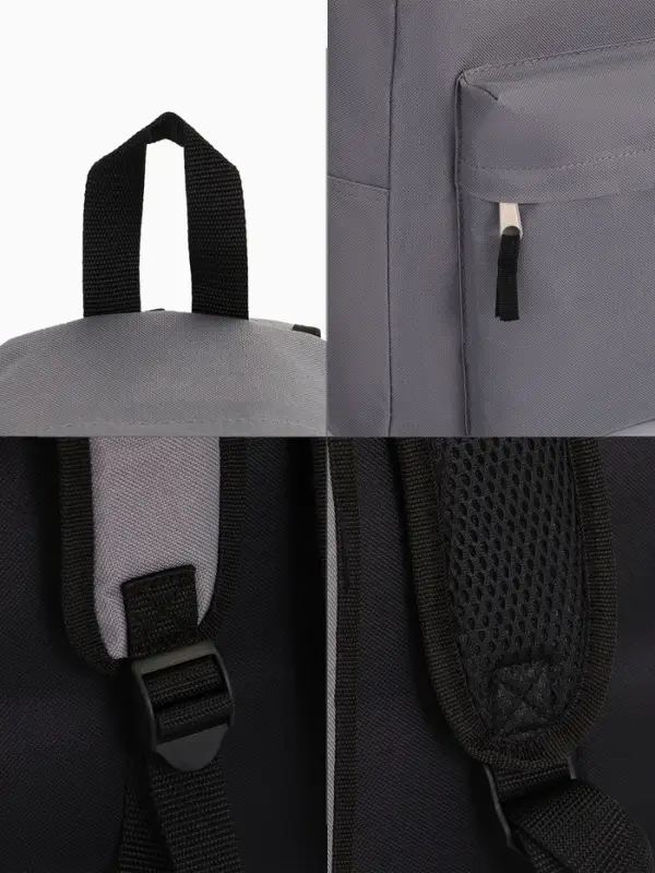 Рюкзак школьный на молнии, с карманом, однотонный, размер 30&times;14&times;41 см, серый