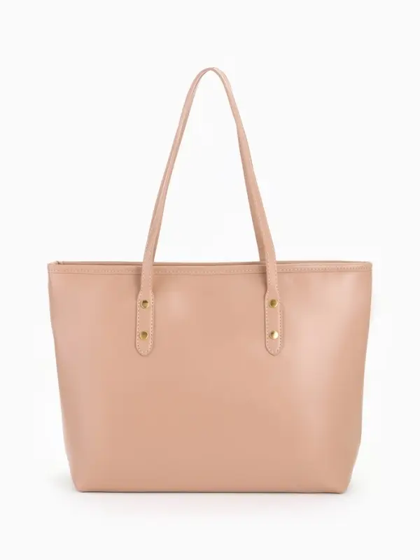 Сумка-шопер женская на молнии, размер 30.5&times;12&times;27 см, однотонная, бежевая