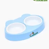 Миска пластиковая двойная "Киса" 2 х 160 мл, голубая