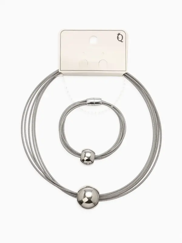 Набор 2 пред-та: колье, браслет Набор 2 пред-та: колье, браслет "Бусина на нитях", цвет серебро