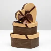 Набор подарочных коробок 3 в 1 &laquo;Сердце&raquo;, с бантом, коричневый, 22&times;20&times;9 - 16&times;14&times;6 см