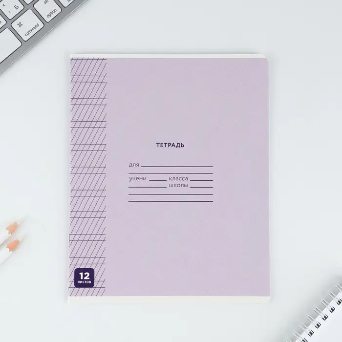 Тетрадь 12 листов в частую косую линейку, А5, на скрепке, блок №1 &laquo;Минимализм&raquo; МИКС