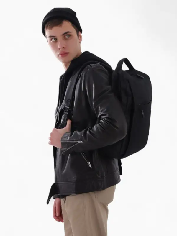 Рюкзак мужской на молнии, 2 наружных кармана, с USB, чёрный