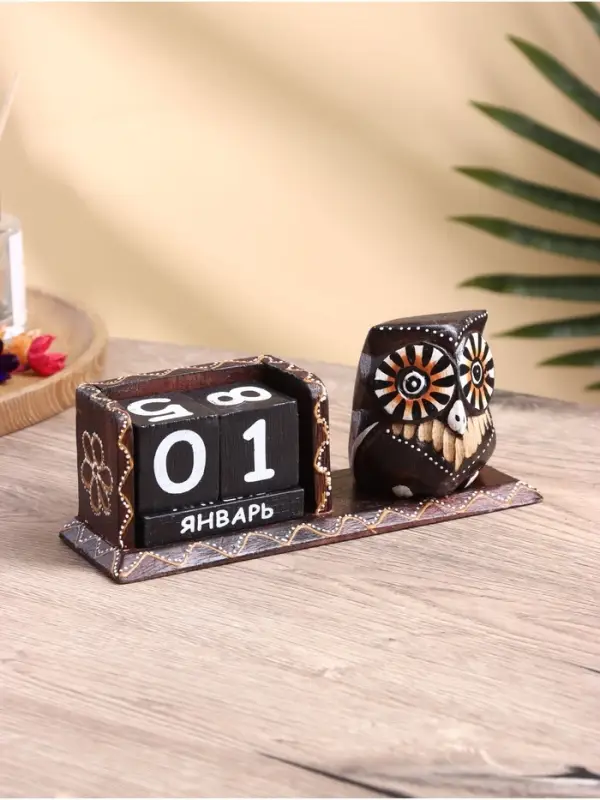 Вечный календарь настольный &laquo;Сова&raquo;, 22&times;7&times;11 см, дерево