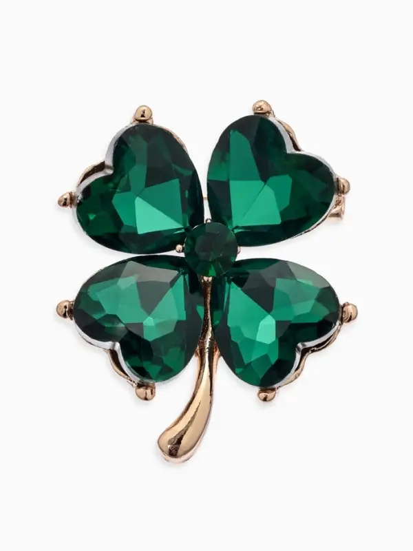 Брошь &laquo;Клевер&raquo;, роскошный, тёмно-зелёная в золоте