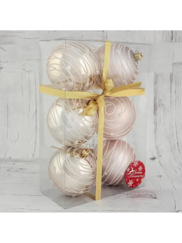 Ёлочные игрушки &laquo;Жемчужный орион&raquo;, шары новогодние, d=8 см, набор 6 шт., розовый/золотистый
