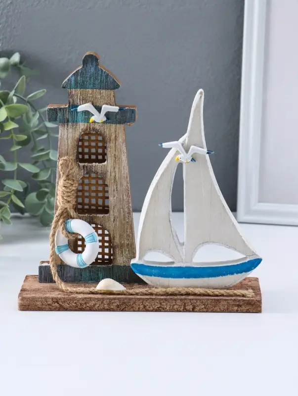 Сувенир интерьерный дерево "Парусник и маяк" 6х19х20,5 см