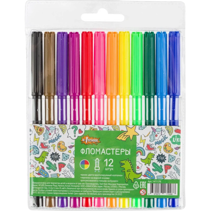 Фломастеры Отличник 12цв., вентилир., смыв., блист. упак