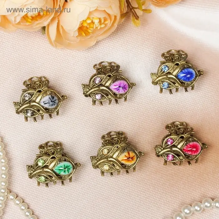 Крабик для волос &laquo;Индия&raquo;, тюльпан, 2.5 см, золотистый МИКС